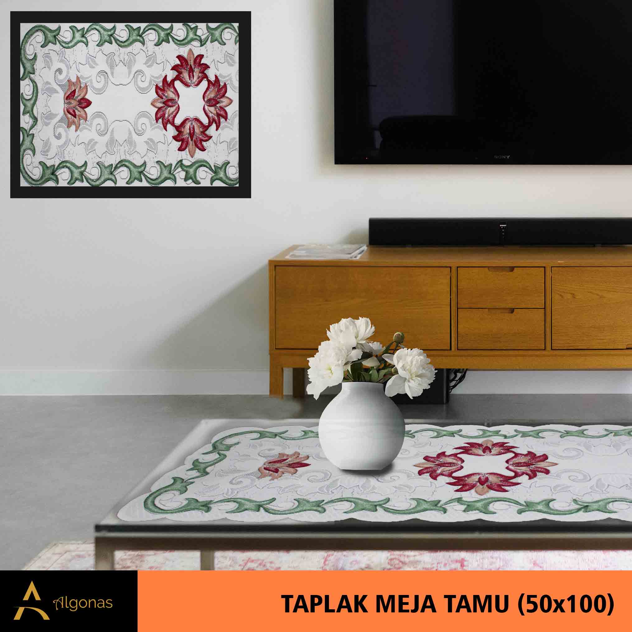 Taplak Meja Tamu Persegi Motif Batik 50x100
